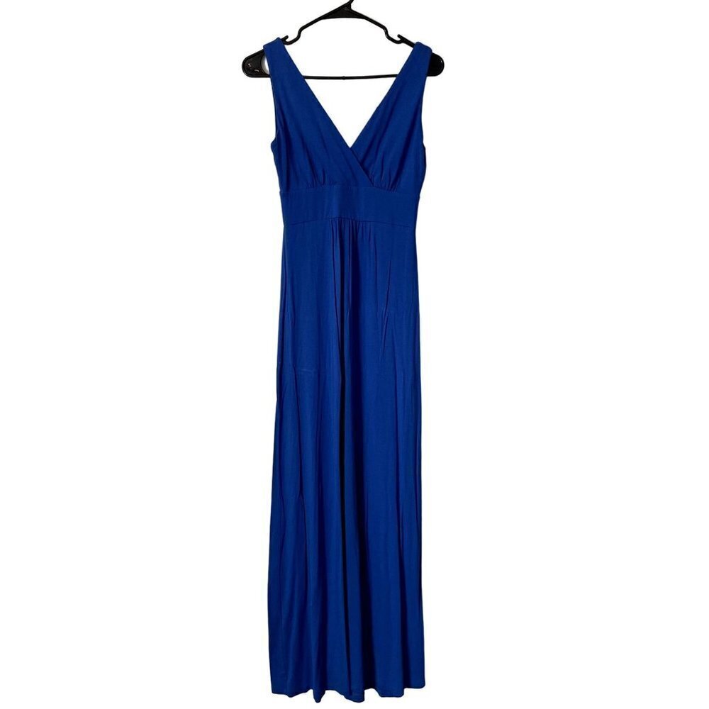Willi Smith blue maxi formal vneck dress ruched detail bright blue